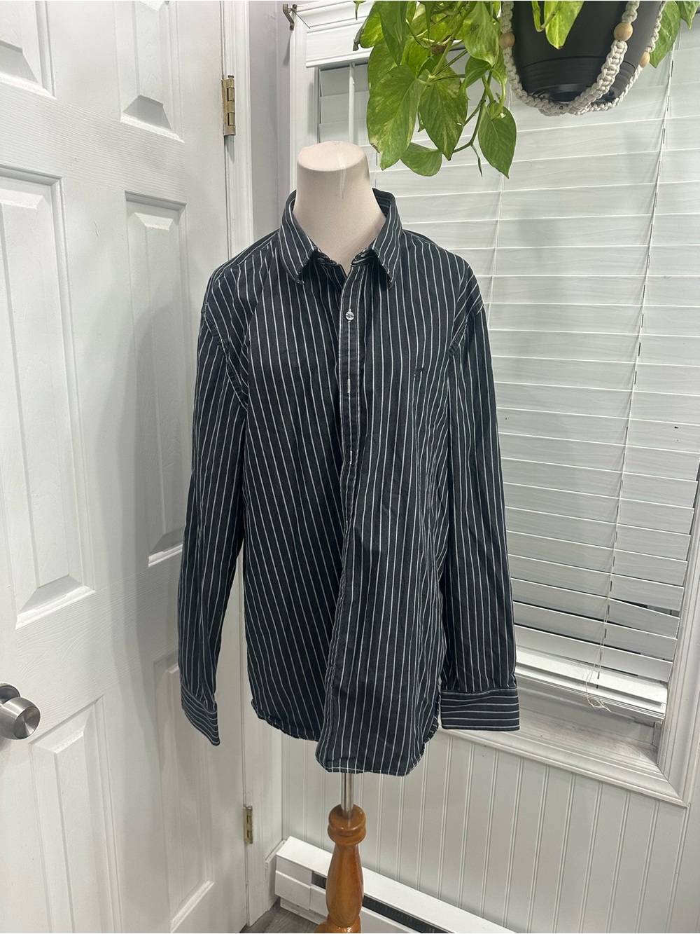 American Eagle Outfitters Black Pinstripe Button-Down Shirt